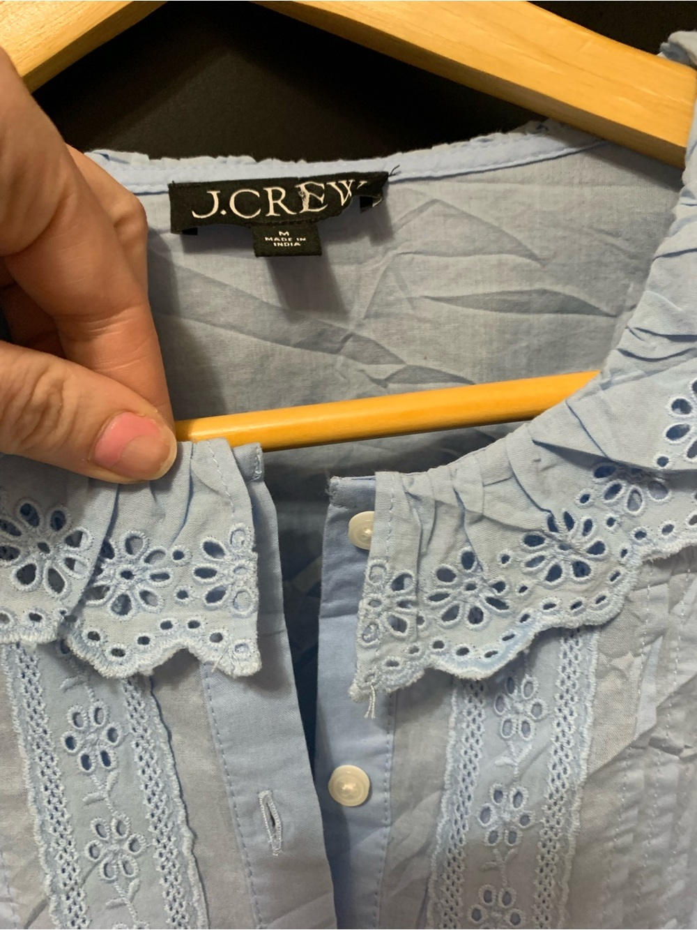 J. Crew Pale Blue Eyelet Button-Front Blouse Medium preppy feminine - Picture 3 of 6
